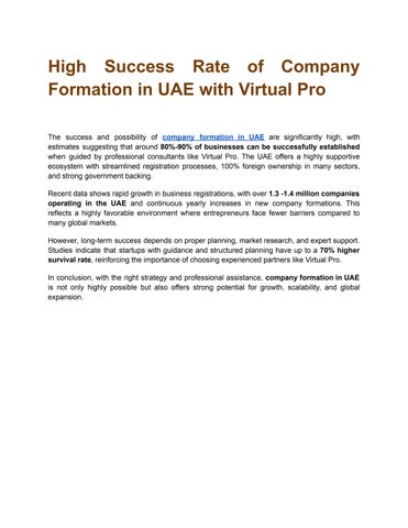 High Success Rate of Company Formation in UAE with Virtual Pro
