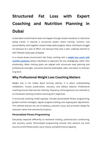 Structured Fat Loss with Expert Coaching and Nutrition Planning in Dubai