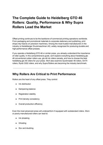 High-Performance Heidelberg GTO 46 Conventional Rubber Rollers USA | Premium GTO 46 Ink Rollers Cana