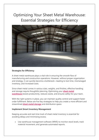 Optimizing Your Sheet Metal Warehouse: Essential Strategies for Efficiency