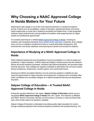 Why Choosing a NAAC Approved College in Noida Matters for Your Future