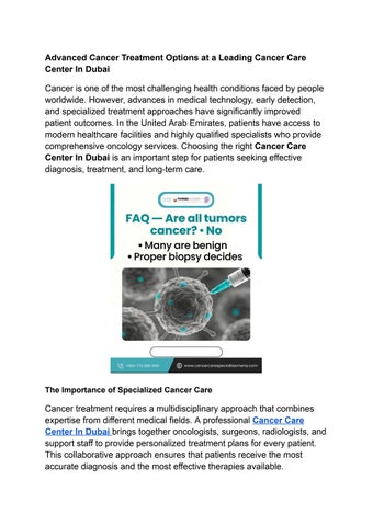 Advanced Cancer Treatment Options at a Leading Cancer Care Center In Dubai