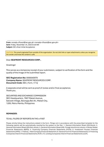 SRC Quarterly Report SEC Form No. 17Q 3rd Qtr 2025