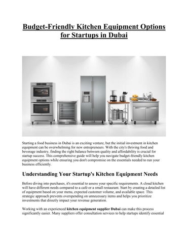 Budget-Friendly Kitchen Equipment Options for Startups in Dubai