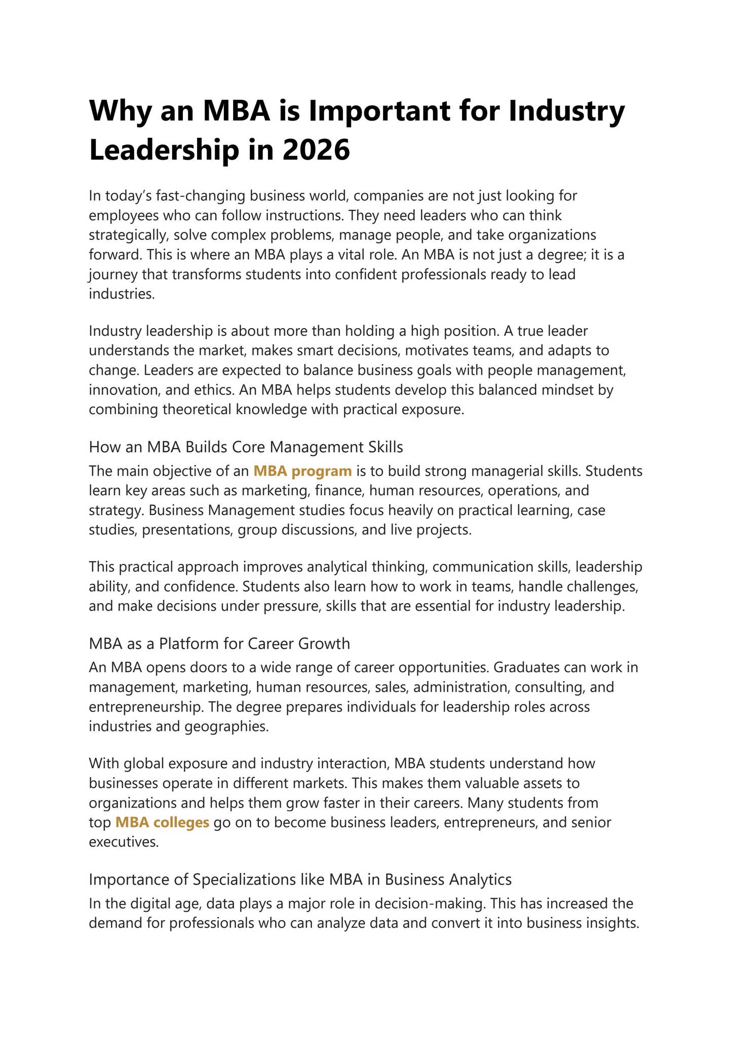 Mba Importance Why an MBA is Important for Industry Leadership in 2026 by Marwadi ...