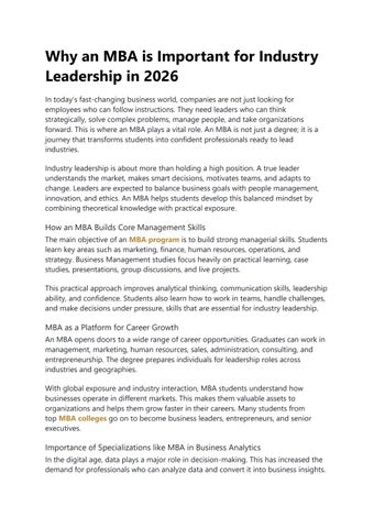 Why an MBA is Important for Industry Leadership in 2026