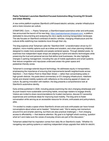 Stamford-Focused Automotive Blog Covering EV Growth and Urban Mobility