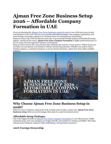 Ajman Free Zone Business Setup 2026 – Affordable Company Formation in UAE
