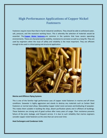 High Performance Applications of Copper Nickel Fasteners