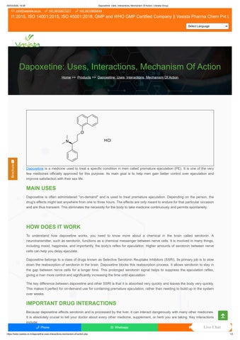 Dapoxetine_ Uses, Interactions, Mechanism Of Action _ Vasista Group