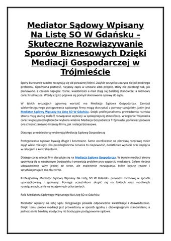 Mediator Sądowy Wpisany Na Listę SO W Gdańsku – Skuteczne Rozwiązywanie Sporów Biznesowych Dzięki Me