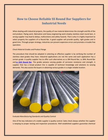 How to Choose Reliable SS Round Bar Suppliers for Industrial Needs