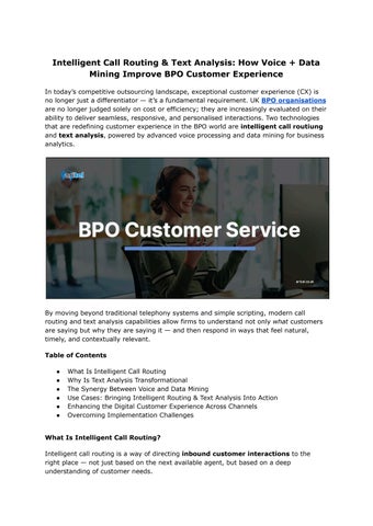 Intelligent Call Routing & Text Analysis in BPO CX