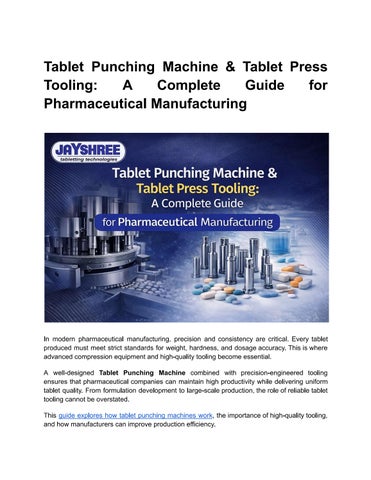 Tablet Punching Machine & Tablet Press Tooling A Complete Guide for Pharmaceutical Manufacturing