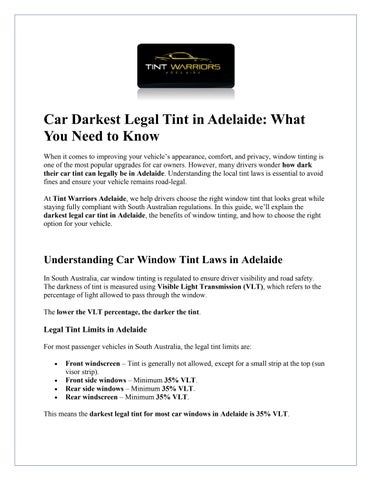 Car Darkest Legal Tint in Adelaide What You Need to Know