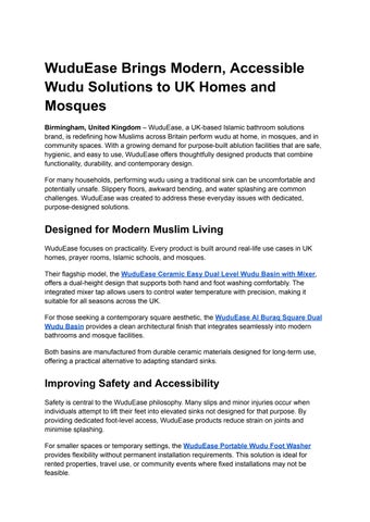 WuduEase Brings Modern, Accessible Wudu Solutions to UK Homes and Mosques