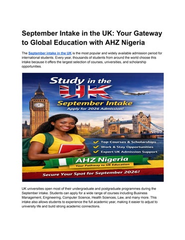 September Intake in the UK for International Students | AHZ Nigeria Guide