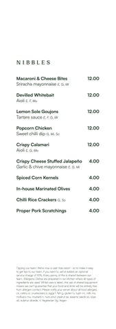 Crieff Hydro | Ballroom Bar Snacks Menu