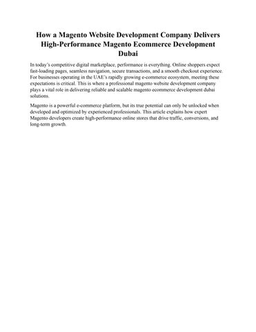 How a Magento Website Development Company Delivers High-Performance Magento Ecommerce Development Du