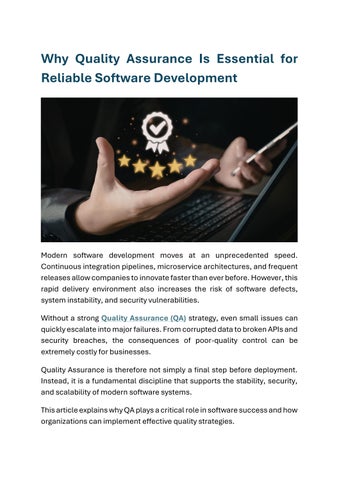 Why Quality Assurance Is Essential for Reliable Software Development