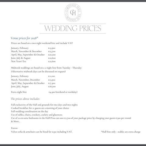2028 Garthmyl Hall Pricelist & Packages