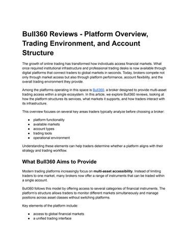 Bull360 Reviews | Platform Overview, Trading Environment, and Account Structure