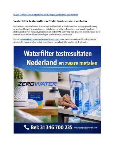 Waterfilter testresultaten Nederland en zware metalen