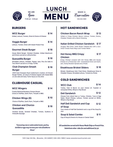 WCC Lunch Menu 2026 Spring 