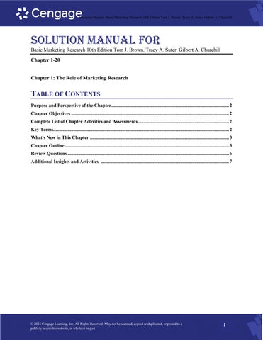 Solution Manal For Basic Marketing Research 10th Edition by Tom J. Brown, Tracy A. Suter, Gilbert A.