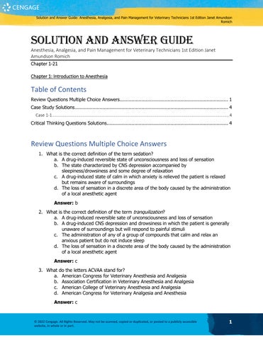 Solution Manual For Anesthesia, Analgesia, and Pain Management for Veterinary Technicians 1st Editio