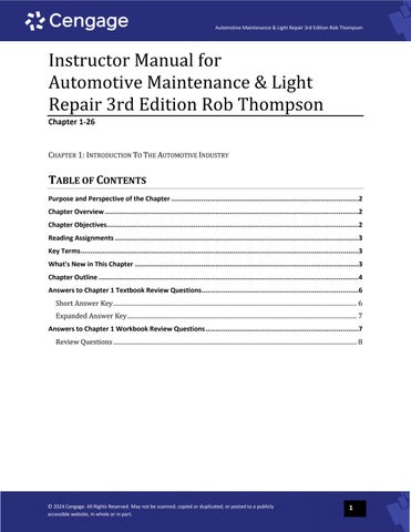 Instructor Manual For Automotive Maintenance & Light Repair 3rd Edition by Rob Thompson