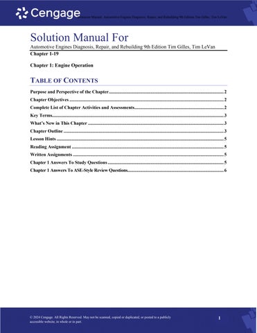 Solution Manual For Automotive Engines Diagnosis, Repair, and Rebuilding 9th Edition by Tim Gilles, 