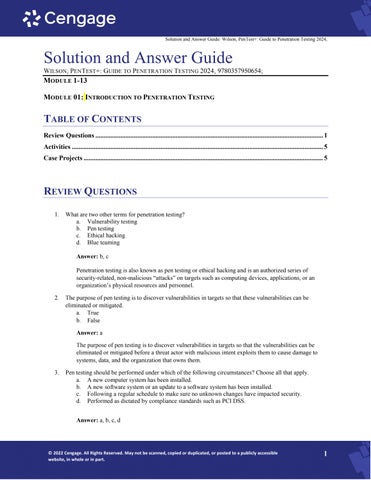 Solution Manual For CompTIA PenTest+ Guide to Penetration Testing 1st Edition by Rob Wilson Module 1