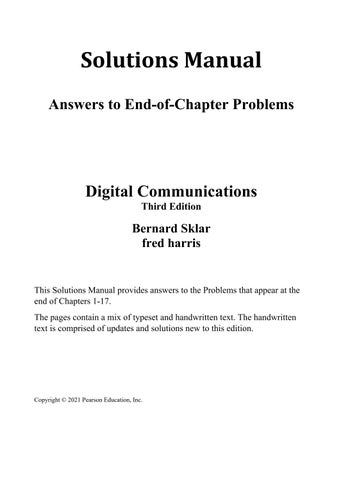 Solution Manual for Digital Communications Fundamentals and Applications, 3rd Edition by Bernard Skl