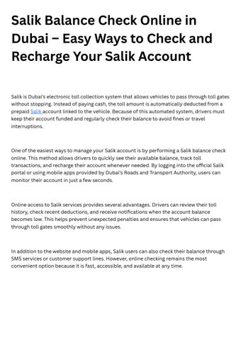 Salik Balance Check Online in Dubai – Easy Ways to Check and Recharge Your Salik Account