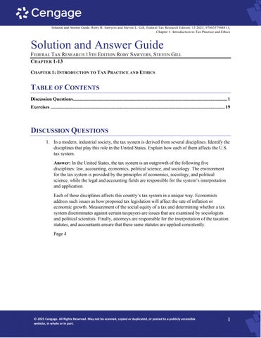 Solution Manual For Federal Tax Research 13th Edition by Roby Sawyers, Steven Gill Chapter 1-13
