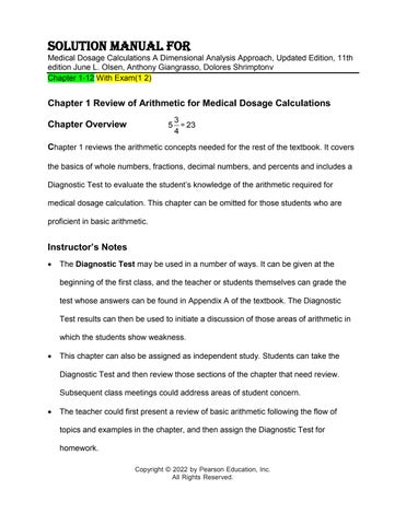 Solution Manual For Medical Dosage Calculations A Dimensional Analysis Approach, Updated Edition, 11