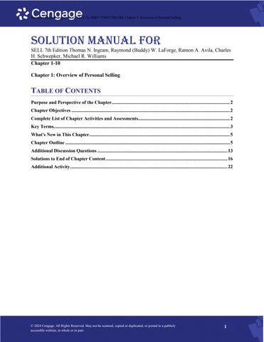 Solution Manual For SELL 7th Edition by Thomas N. Ingram, Raymond (Buddy) W. LaForge, Ramon A. Avila