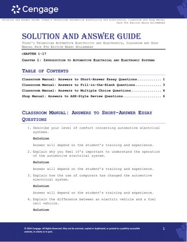 Solution Manual For Today's Technician Automotive Electricity and Electronics, Classroom and Shop Ma