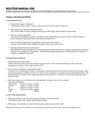 Solution Manual For Wardlaw's Perspectives in Nutrition, 12th Edition, by Carol Byrd-Bredbenner, Jac