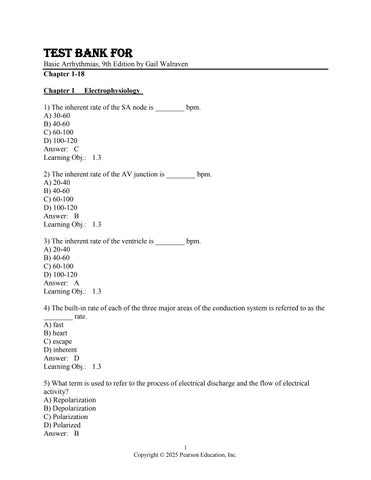 Test Bank For Basic Arrhythmias, 9th Edition by Gail Walraven Chapter 1-8