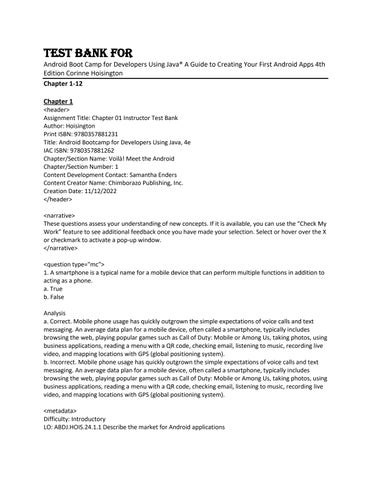 Test Bank For Android Boot Camp for Developers Using Java® A Guide to Creating Your First Android Ap