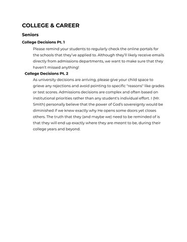 COLLEGE & CAREER - Seniors