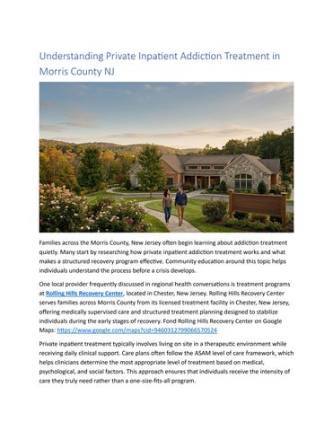Understanding Private Inpatient Addiction Treatment in Morris County NJ