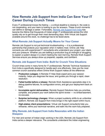 How Remote Job Support from India Can Save Your IT Career During Crunch Times