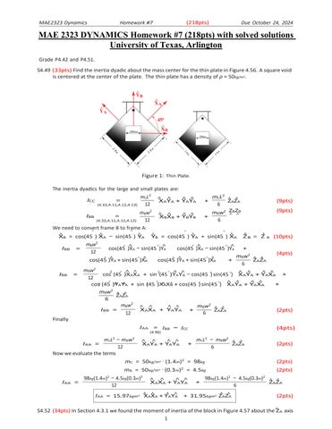 MAE 2323 DYNAMICS Homework #7 (218pts) with solved solutions University of Texas, Arlington