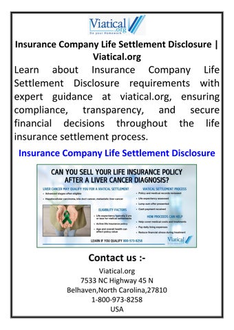 Insurance Company Life Settlement Disclosure  Viatical.org