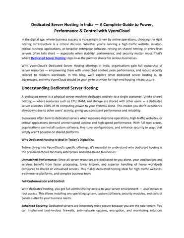 Dedicated Server Hosting in India - VyomCloud