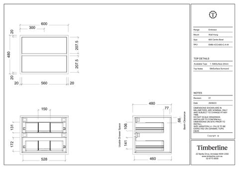 Embrace Wall Hung Vanity SilkSurface Surround Top