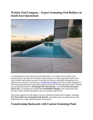 Wonder Pool Company – Expert Swimming Pool Builders in South-East Queensland